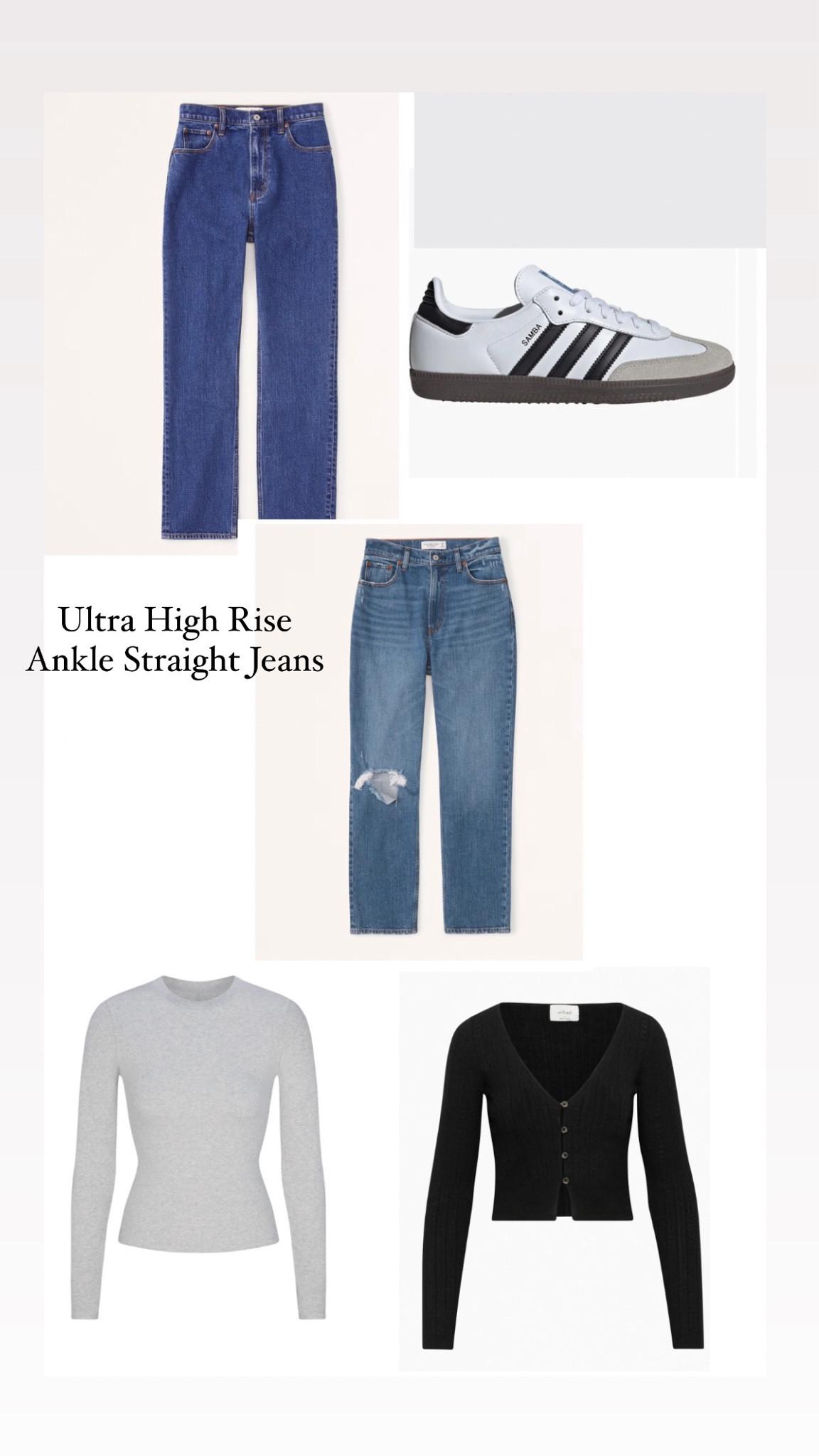 Abercrombie pants
Colors- Dark and Medium destroy.
Skims long sleeve feels so soft! 
Aritzia cardigan is sized up one to have a regular fit 
Samba tennis run big for me so I have 1/2 smaller 
