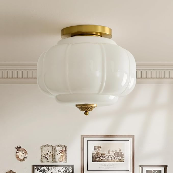 Milk Glass Ceiling Light Fixture 15 inch Semi Flush Mount Ceiling Light Mid Century Gold Modern C... | Amazon (US)