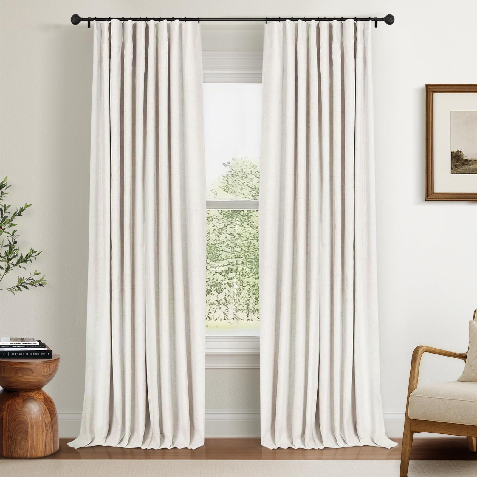 INOVADAY 100% Blackout Curtains for Bedroom, Black Out Curtains 84 Inch Long, Clip Rings Linen Bl... | Amazon (US)
