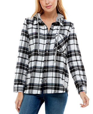 No Comment Juniors' Hoodie Plaid Shacket & Reviews - Tops - Juniors - Macy's | Macys (US)