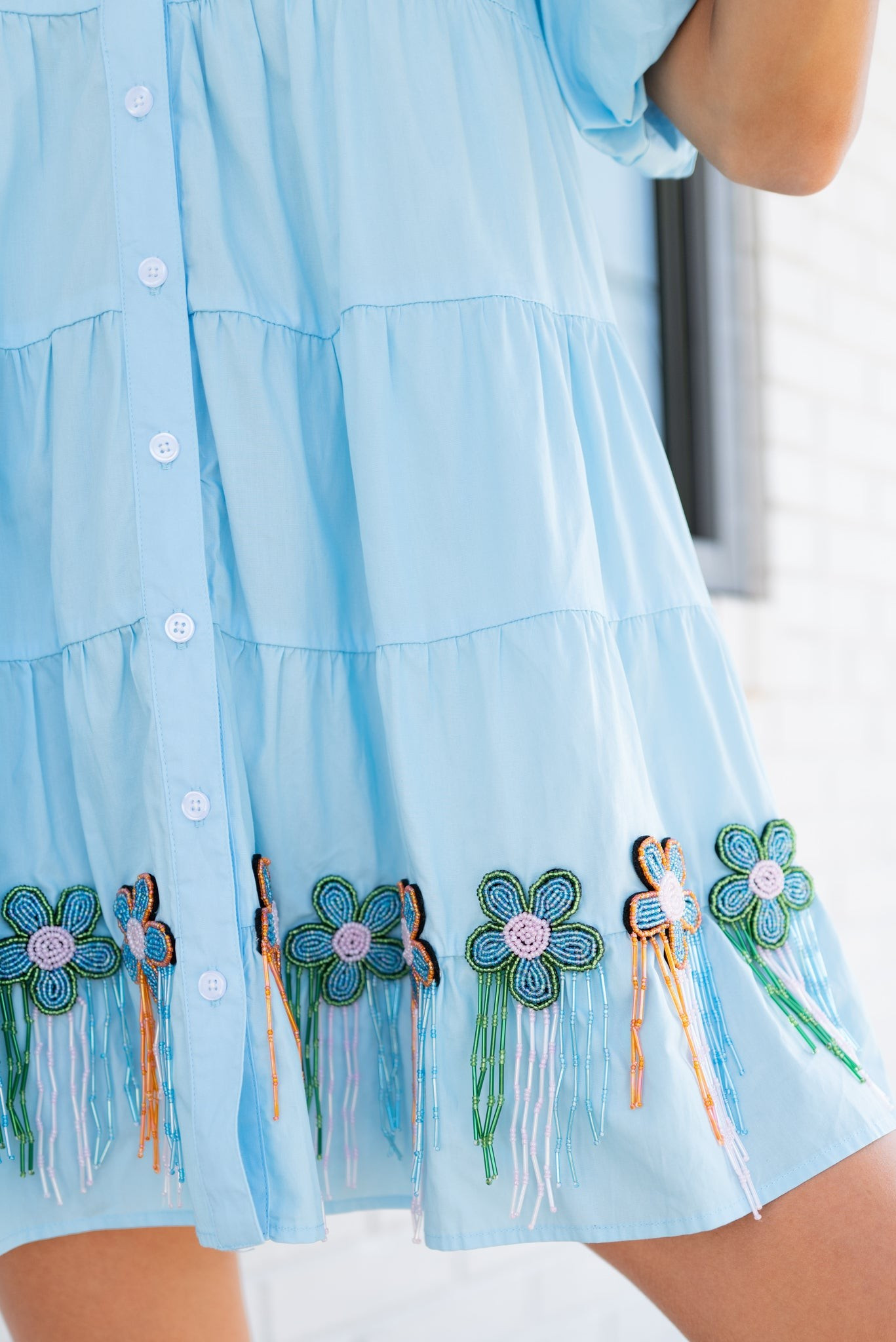 Bead Fringe Flower Cotton Dress | Red Dress 