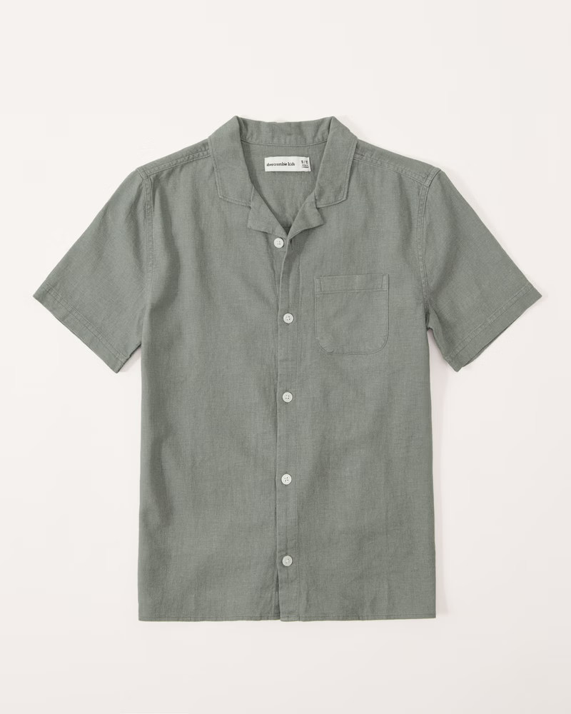 short-sleeve linen-blend button-up shirt | Abercrombie & Fitch (US)