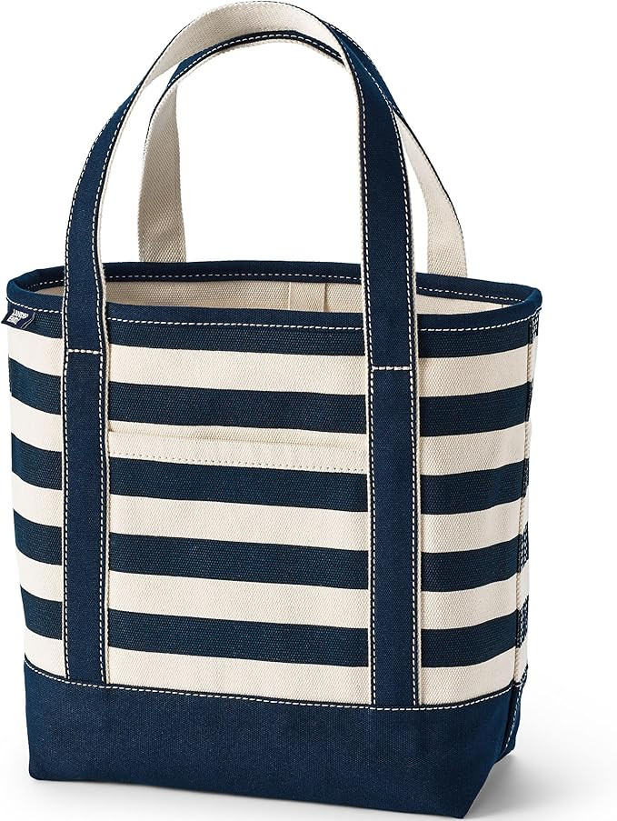 Lands' End Print Open Top Canvas Tote Radiant Navy Heritage Stripe No SzMedium | Amazon (US)
