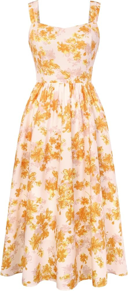 Belle Poque Women's Floral Midi Sundress with Pockets Sweetheart Neckline A Line Spring Summer Dr... | Amazon (US)