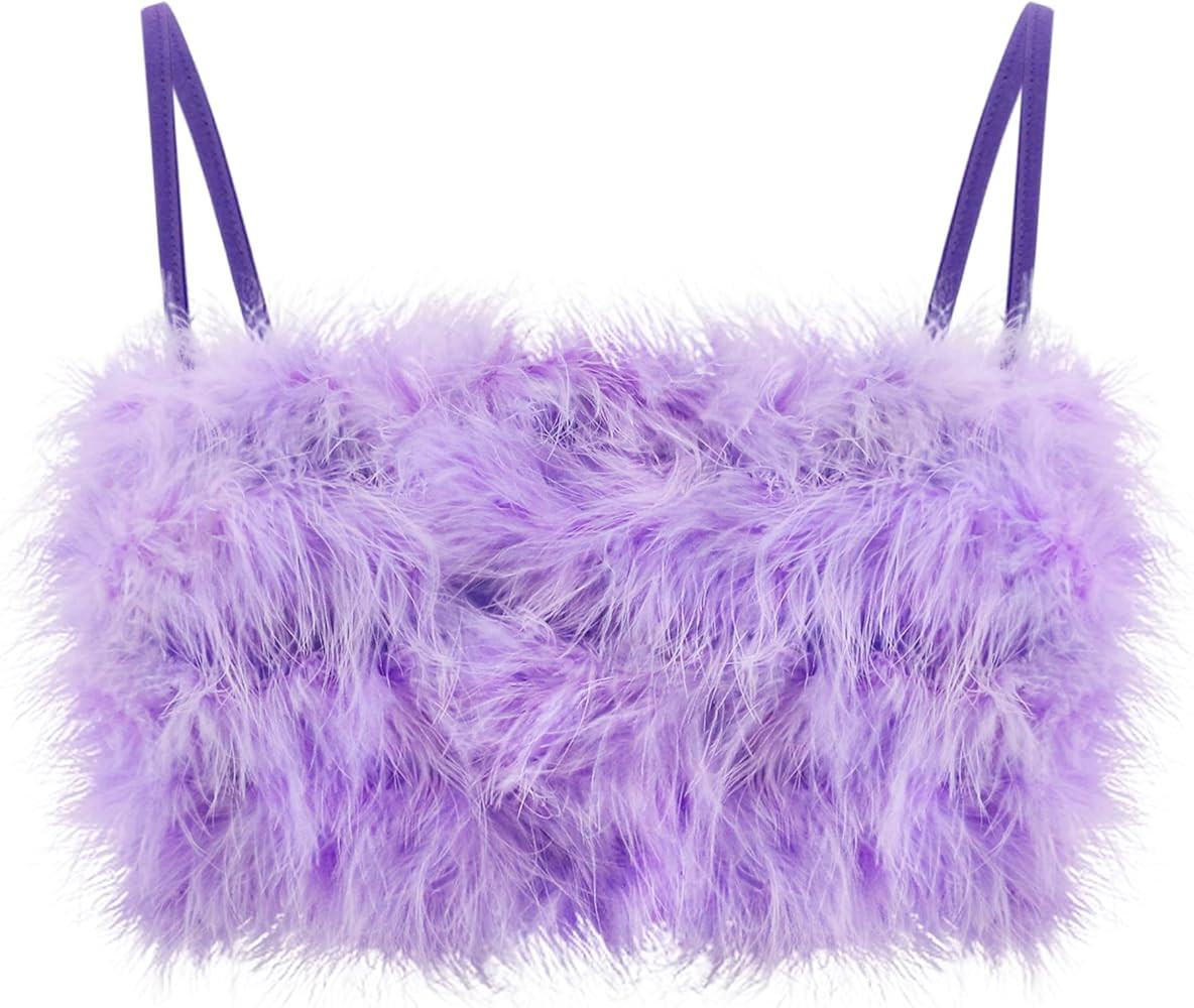 Vimoisa Women Faux Fur Tank Top Spaghetti Strap Crop Cami Top Tight Sleeveless Tube Top Vest | Amazon (US)