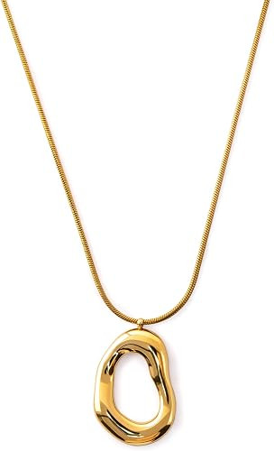18K Gold Plated Irregular Pendant Necklace for Women,Waterproof Snake Chain Chunky Statement Neck... | Amazon (US)