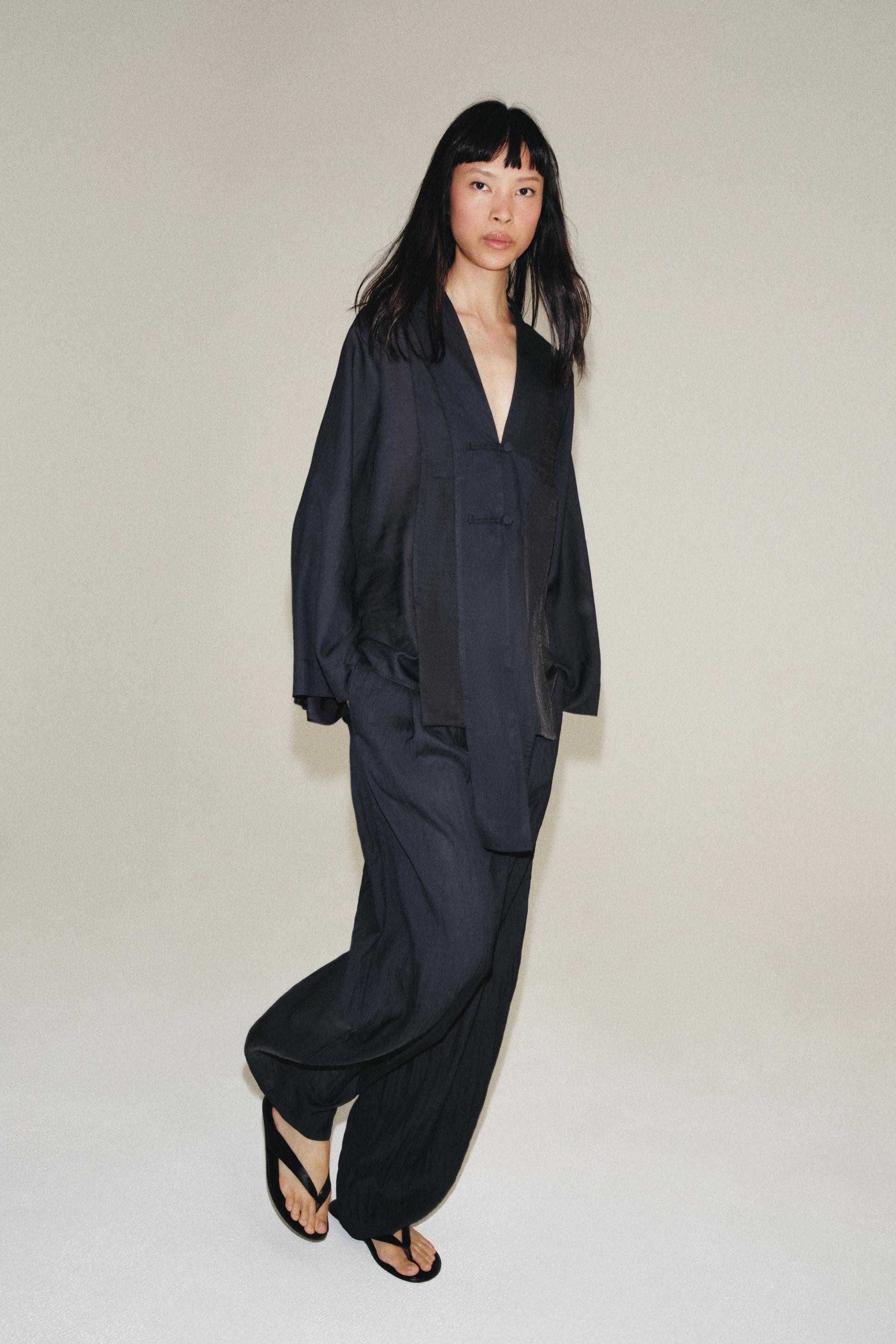 Zara - Zw Collection Wrap Shirt With Frog Fastenings - Dark Gray - Xl - Woman | Zara US