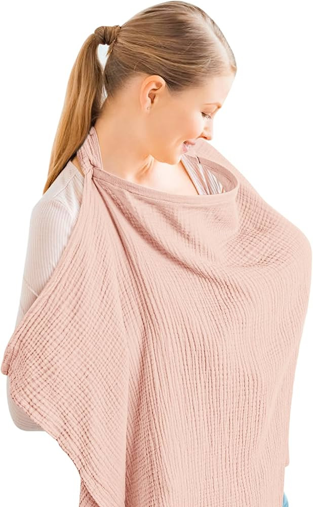 Konssy Muslin Nursing Cover for Baby Breastfeeding, Breathable 100% Cotton Breastfeeding Cover wi... | Amazon (US)