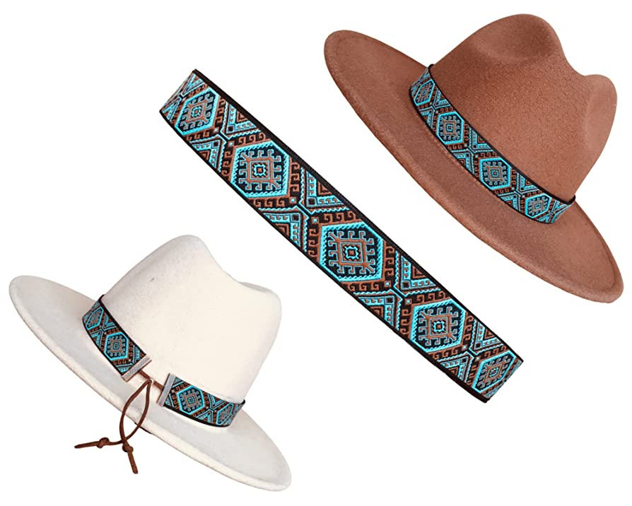 Turquoise, Brown and Black Western Style Hat Band, Cowboy Hatband, Adjustable Fedora Hat Belt, Wo... | Amazon (US)