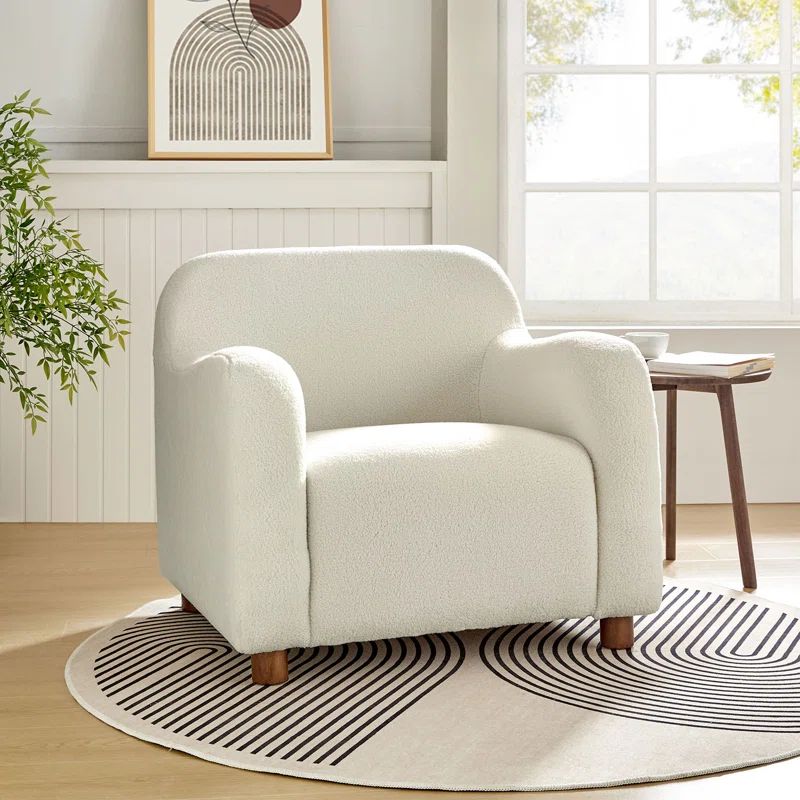 Berken 35'' Wide Lamb Wool Upholstered Teddy Armchair with Solid Wood Legs | Wayfair North America