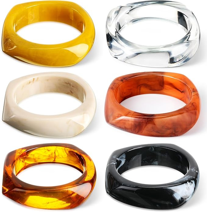 4 Pcs Colorful Square Acrylic Resin Bangle Bracelet Wide Geometric Irregular Wristbands Women | Amazon (US)