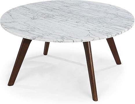 POLY & BARK Riley Marble Round Coffee Table, Walnut | Amazon (US)
