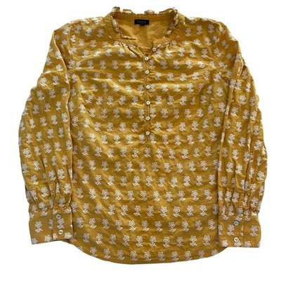 Talbots Mustard Yellow Long Sleeve Floral Embroidered Blouse Ruffle Neck, Size S | eBay US