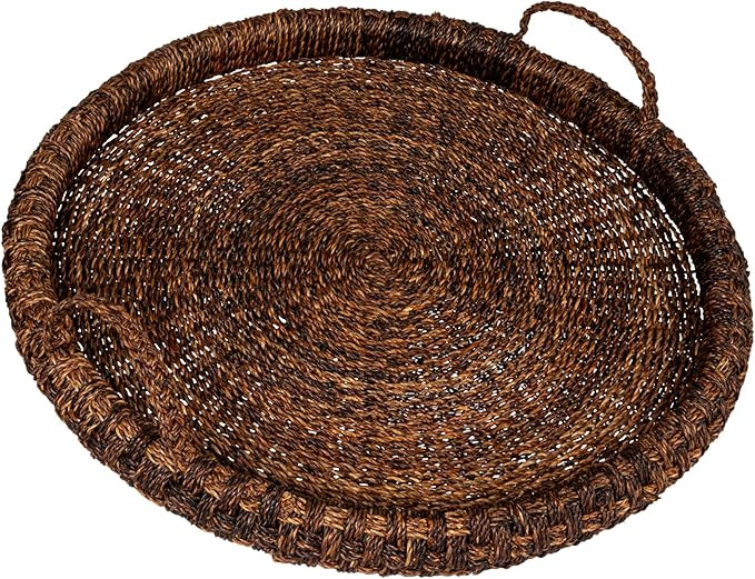 Creative Co-Op Artisanal Bankuan Braided Tray with Handles, Dark Brown | Amazon (US)
