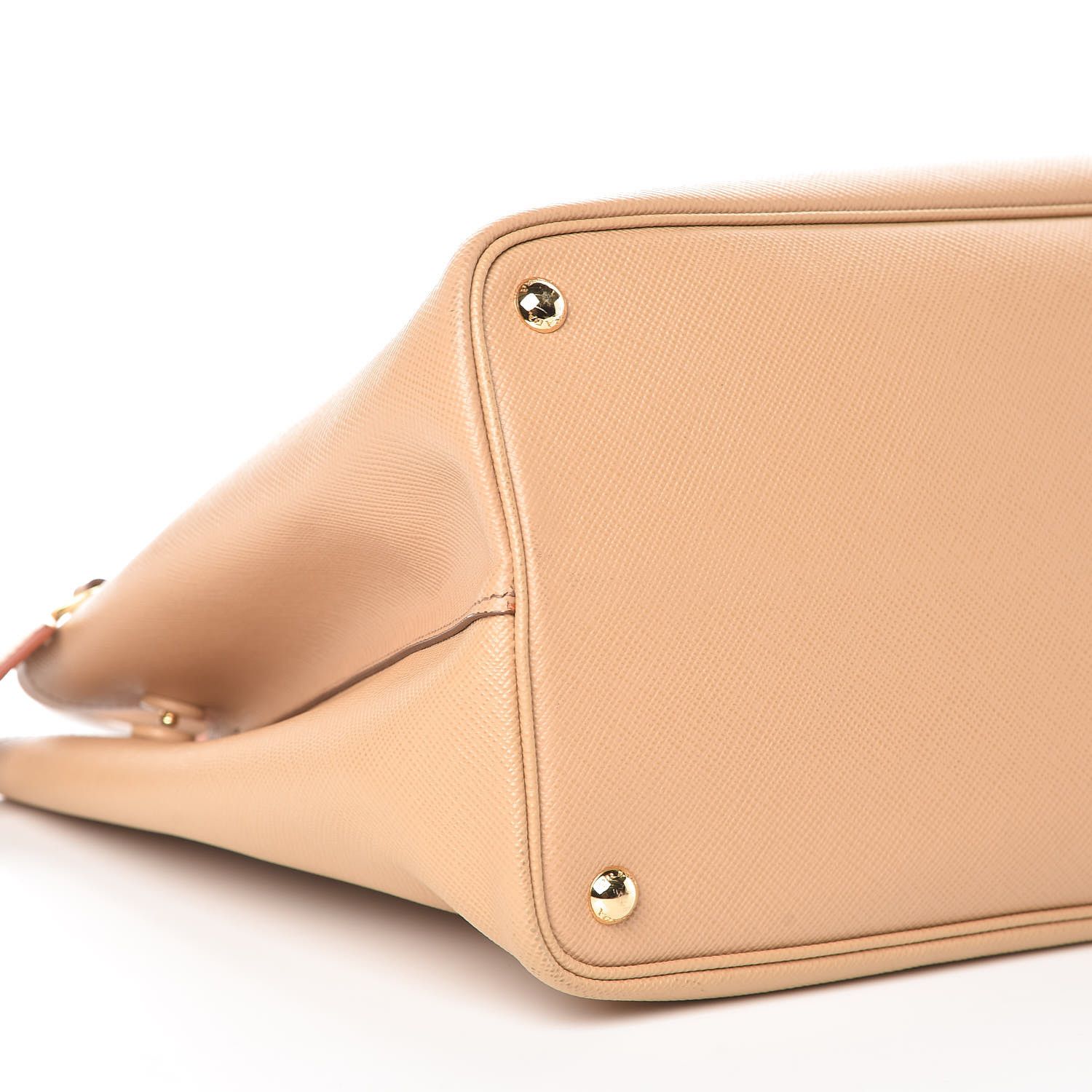 PRADA Saffiano Cuir Medium Double Bag Noisette Papaya | Fashionphile
