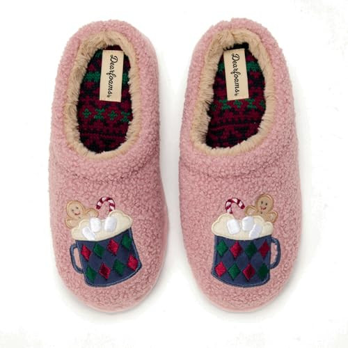Dearfoams Women's Holiday Christmas Gift Fuzzy Cozy Sherpa Novelty House Shoe Slipper, Gingerbread Latte, XL | Amazon (US)