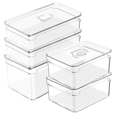 OU Fridge Organizer Set with Lids, Stackable Refrigerator Storage Bins with Drainer Tray and Vent Lid, BPA Free Clear Produce Fruit Containers, 5 Pack | Target