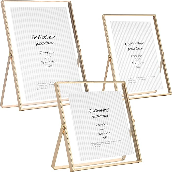 Gold Floating Picture Frames Set of 3,Metal Geometric Photo Frame with Glass Cover Includes(5x7''... | Amazon (US)