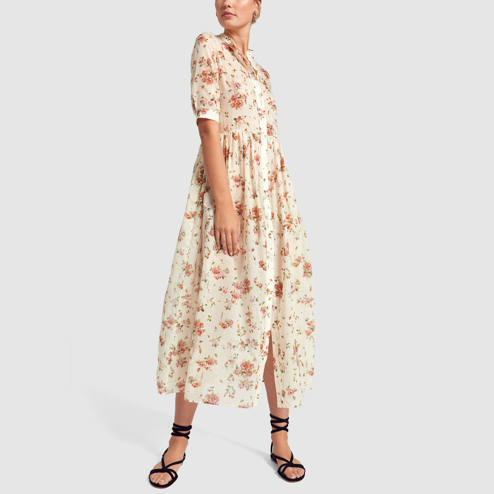 Brock Collection Disco Button-Up Short-Sleeve Dress in Cream Mutli, Size 8 | goop