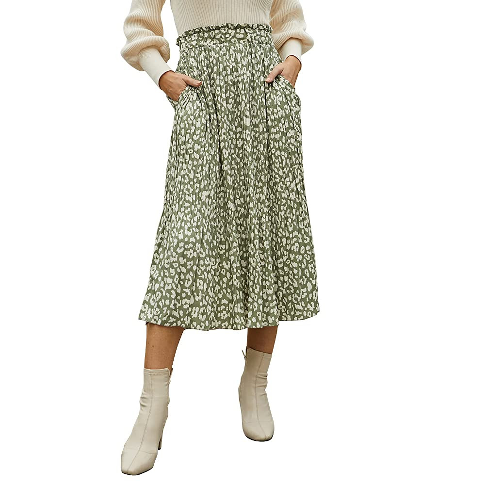 EXLURA Womens High Waist Polka Dot Pleated Maxi Skirt Midi Swing Skirt Beach Vacation Cruise Outf... | Amazon (US)