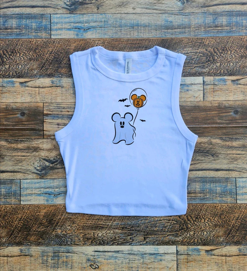 Ghost Mickey Crop Tank, Disney Ghost Baby Tee, Not so Scary Womens Tshirt, Bat Ghost Crop Top, Cr... | Etsy (US)