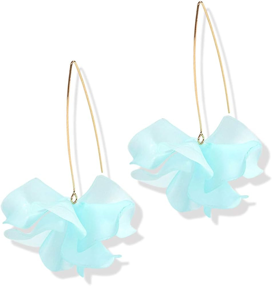 D.Rosse Boho Rose Petal Dangle Resin Earrings - Long Drop Acrylic Tiered Flower Earrings - Statem... | Amazon (US)