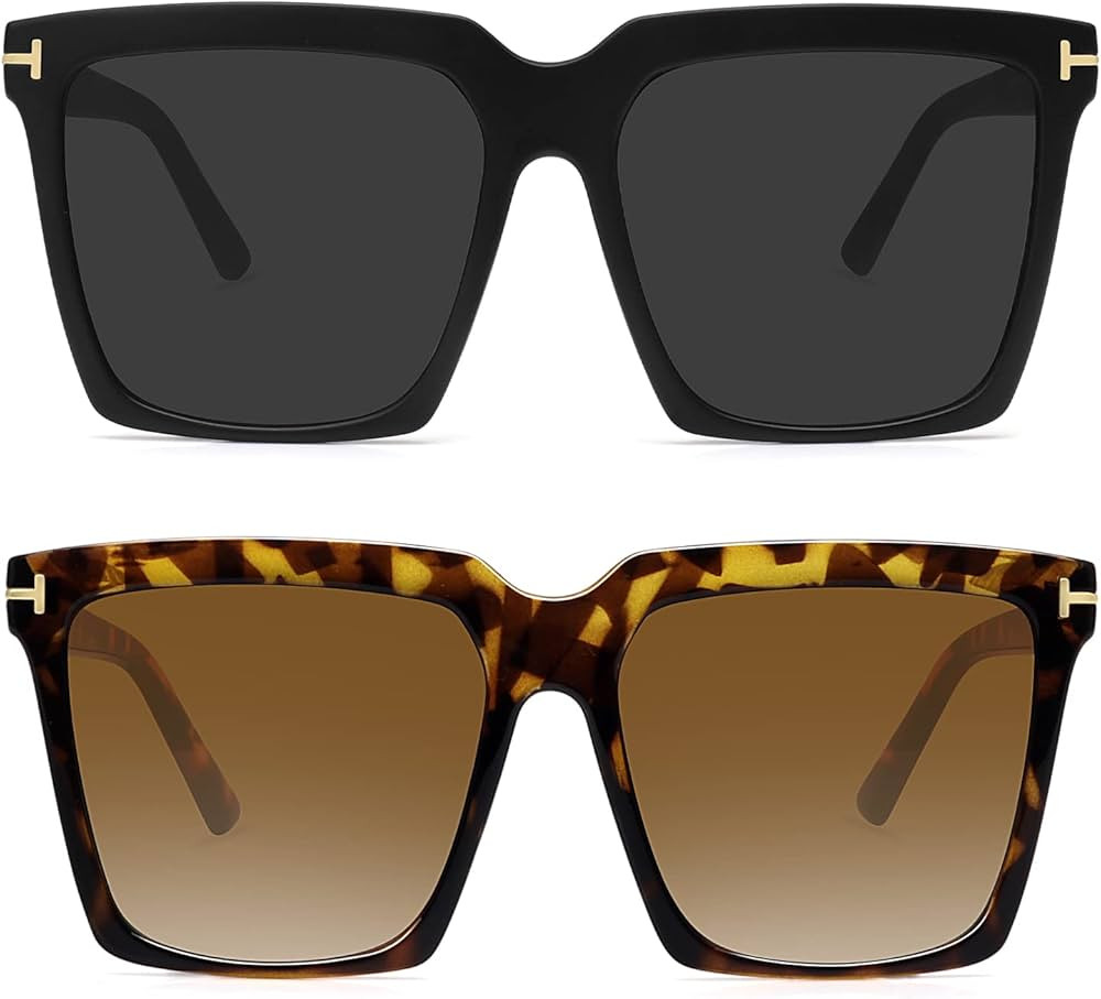MEETSUN Trendy Oversized Sunglasses for Women Vintage Square Sunglasses UV400 Protection | Amazon (US)