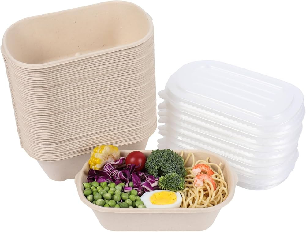 32 oz Disposable salad bowls with lids, Sugarcane Fiber Paper Bowls take away food containers mea... | Amazon (US)