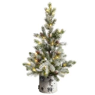 2ft. Pre-Lit Flocked Artificial Christmas Tree in Decorative Birch Bark Planter, LED Lights | Mic... | Michaels Stores