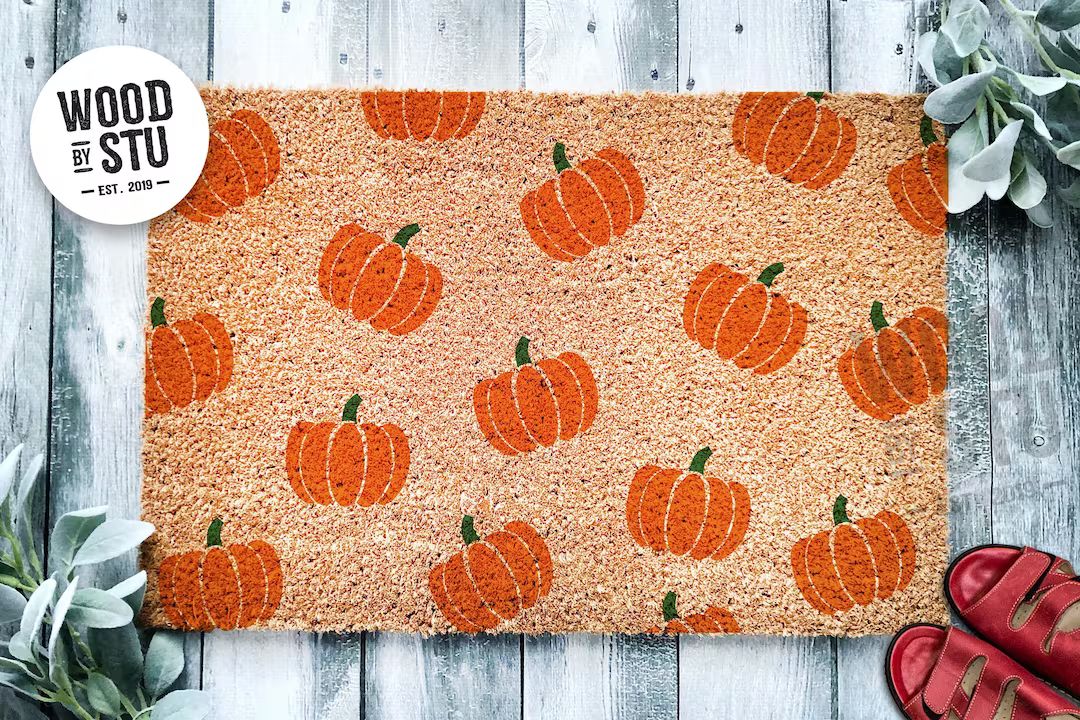 Pumpkin Pattern Door Mat | Fall Doormat | Welcome Mat | Cute Pumpkin Fall Door Mat | Fall Autumn ... | Etsy (US)