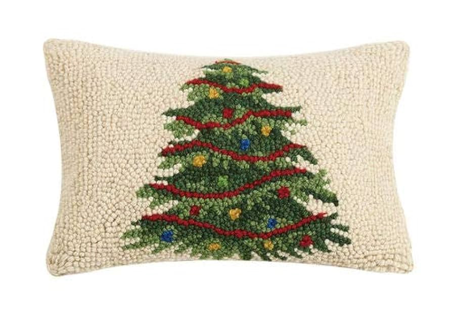 Peking Handicraft Decorated Lighted Christmas Tree Hooked Wool Pillow 8 x 12 | Amazon (US)