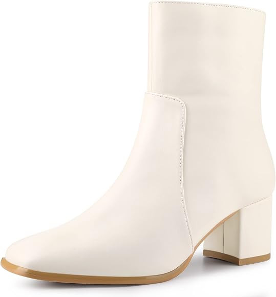 Allegra K Women's Square Toe Side Zip Block Heel Ankle Boots | Amazon (US)