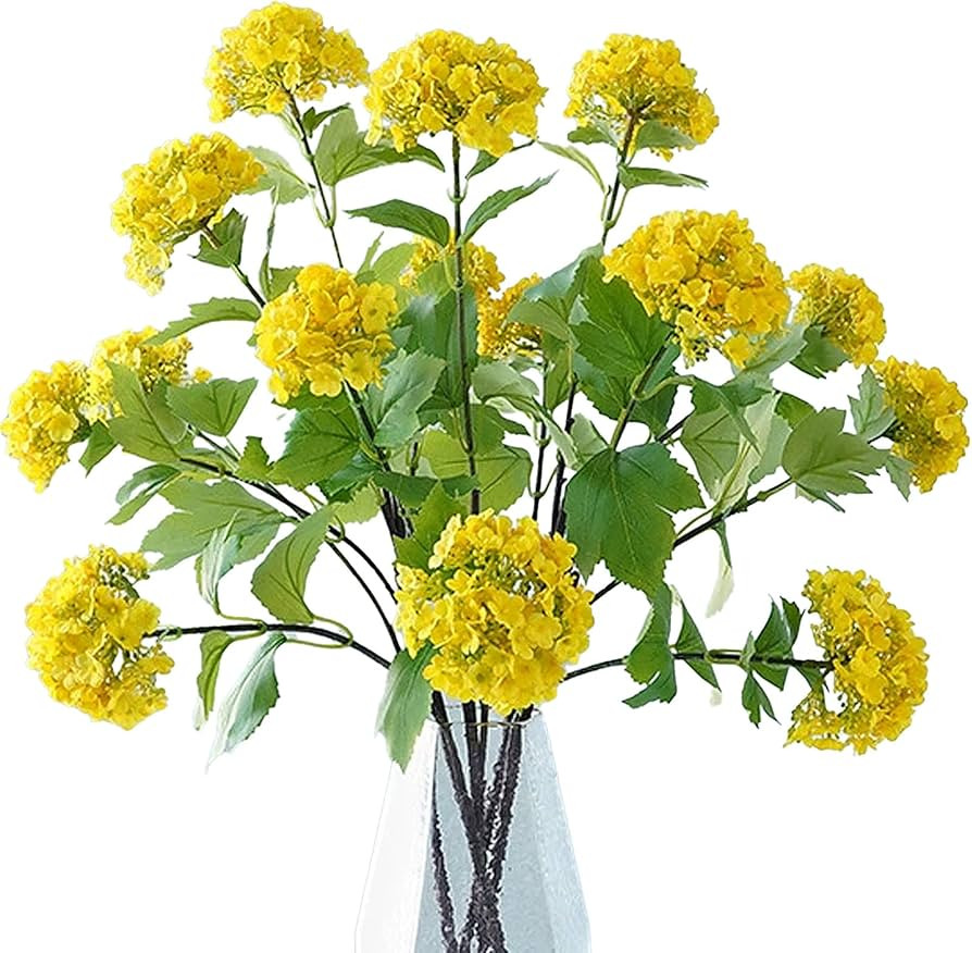 5pcs Fake Yellow Flowers Artificial Silk Hydrangea Flowers Bouquets Faux Hydrangea Stems for Home... | Amazon (US)