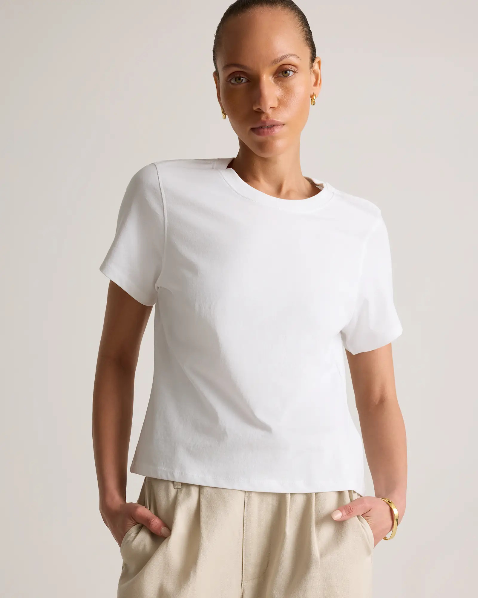 100% Organic Cotton Boxy Crewneck Tee in Classic White | Quince