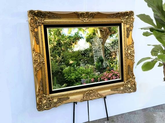 Ornate Gold Wood Framed Wall Mirror | 28" by 24" Filigree Wood Frame Rectangle Mirror in Antiqued... | Etsy (US)