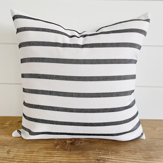 BENNETT || Sunbrella Indoor/Outdoor Ivory & Charcoal Gray Stripes Pillow Cover • Black and Whit... | Etsy (US)