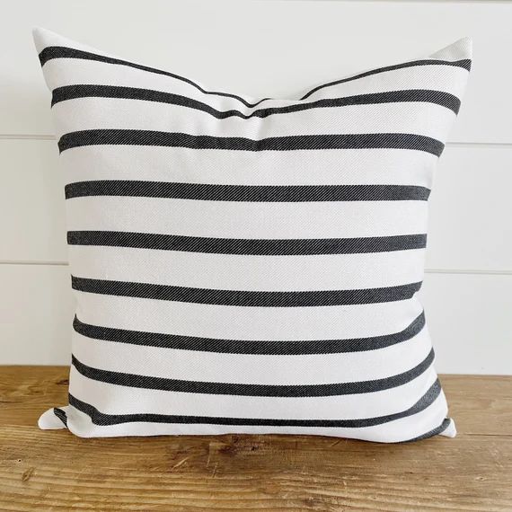 BENNETT || Sunbrella Indoor/Outdoor Ivory & Charcoal Gray Stripes Pillow Cover • Black and Whit... | Etsy (US)