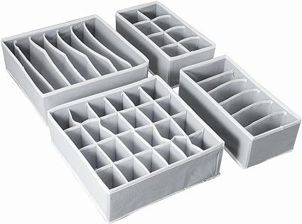 AOTUNO Closet Underwear Organizer，Foldable Storage Box Drawer Divider Kit Set of 4 （Gray） | Amazon (US)