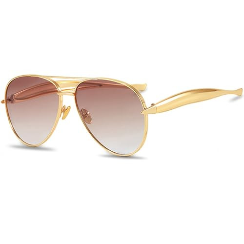 Trendy Oversized Aviator Sunglasses for Women Men 2025 Gold Big Aviators Sun Glasses 70s Retro Shades (Gold/Brown Gradient) | Amazon (US)