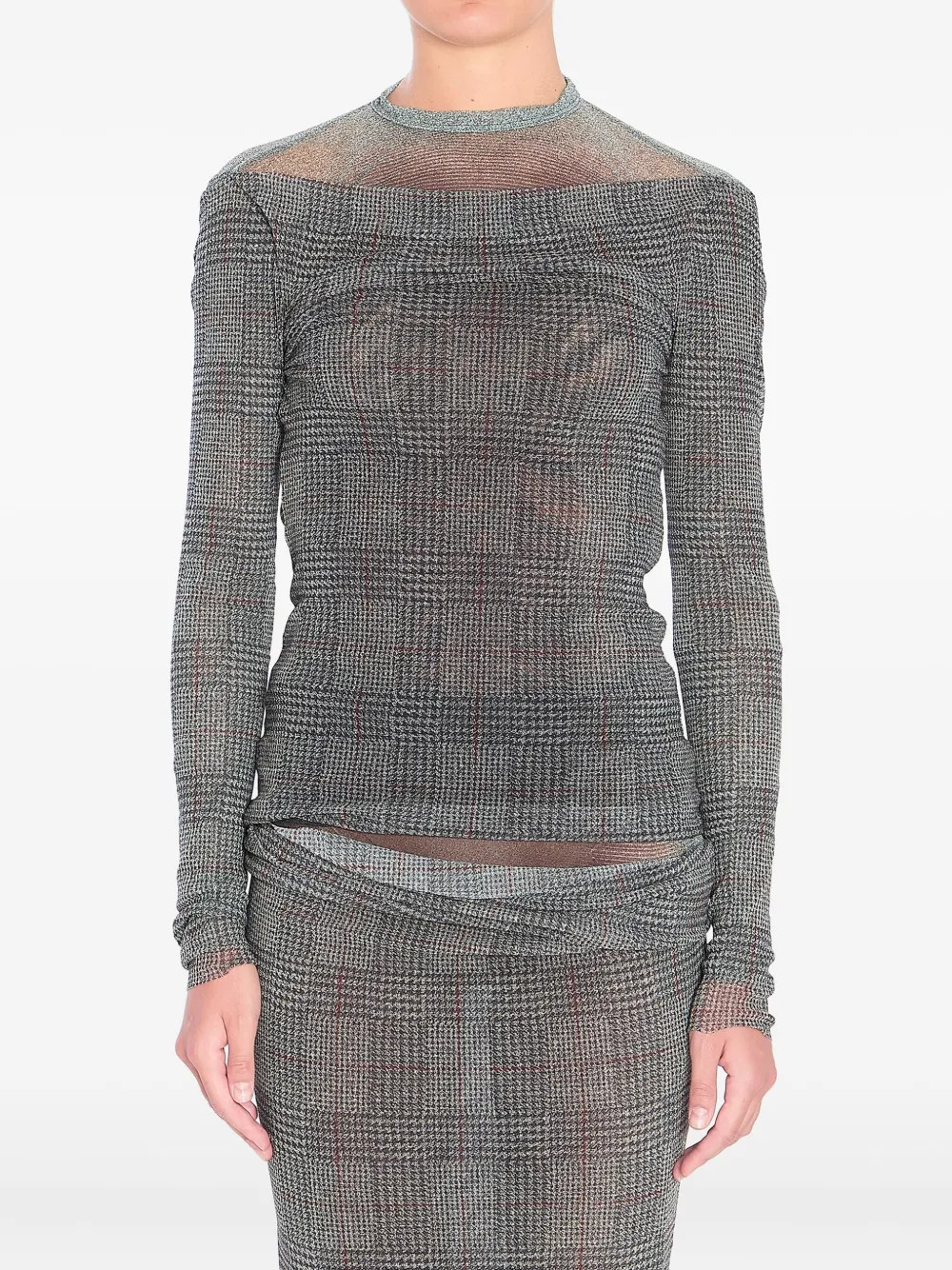 Jean Paul Gaultier checked mesh top - Grey | Farfetch Global