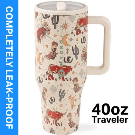 HydroJug Traveler 40 oz Water Bottle, Stainless Steel Insulated Tumbler with Flip Straw and Handle - Rodeo | Walmart (US)