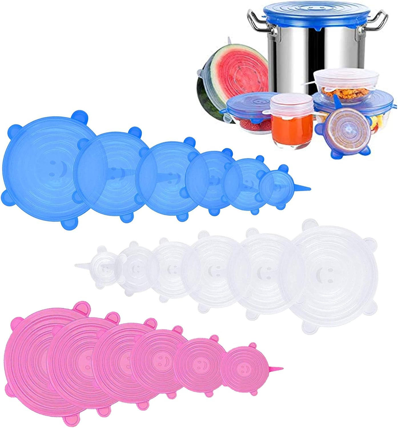 Silicone Stretch Lids, 18 Pack Reusable Silicone Lids, Silicone Bowl Covers, 6 Sizes Silicone Cov... | Amazon (US)