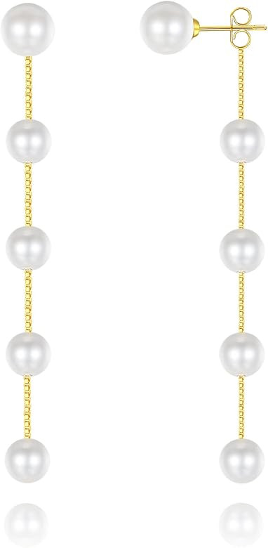 DAILY VIBES 14K Gold Freshwater Pearl Drop Earrings Dangle Dainty Long White Cultured Baroque Pea... | Amazon (US)
