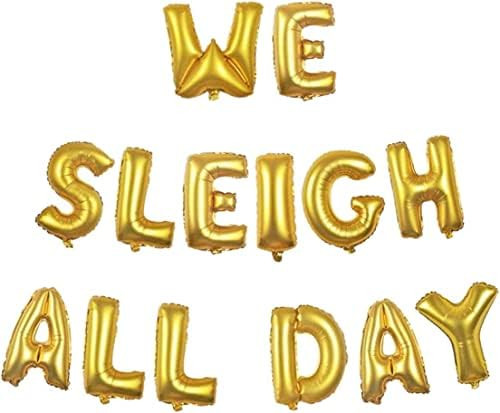 HOUSE OF PARTY We Sleigh All Day 16” Foil Balloon Banner Kit - Gold Letter Mylar Balloons for Christ | Amazon (US)