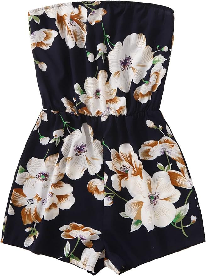 SweatyRocks Women's Off Shoulder Floral Print Playsuit Strapless Romper Short Jumpsuit | Amazon (US)