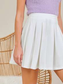 SHEIN Solid Boxy Pleated Skirt | SHEIN