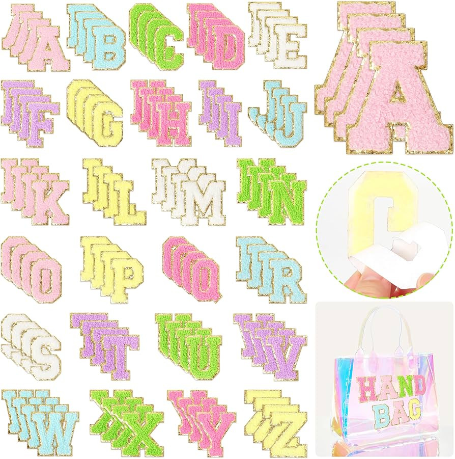 Self-Adhesive Chenille Letters Patches: NICEVINYL 104PCS Multi-Colors Iron on Preppy Letter Patch... | Amazon (US)