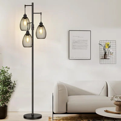 Dimmable Floor Lamp, 3 X 800LM LED Edison Bulbs Included, Farmhouse Industrial Floor Lamp Standing Tree Lamp With Elegant Teardrop Cage Tall Lamps For | Wayfair North America