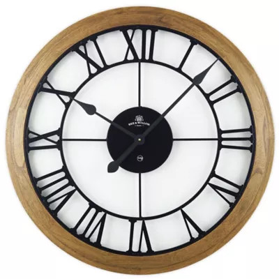 Bee & Willow™ Home Rustic Wood & Roman Grill 32-Inch Wall Clock in Brown/Black | Bed Bath & Beyond