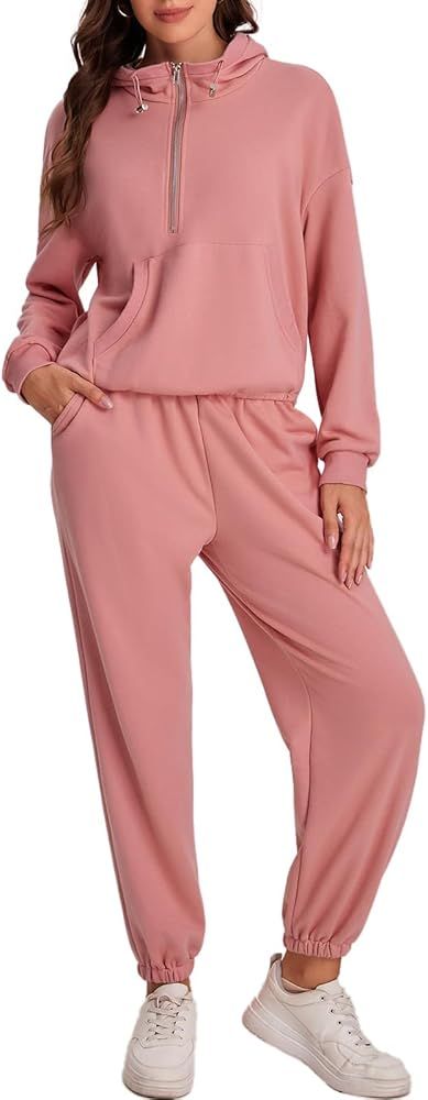 Bloggerlove Women's 2 Piece Jogger Lounge Sets 2024 Matching Sweat Zip Hoodie Sweatshirts Sweatpa... | Amazon (US)